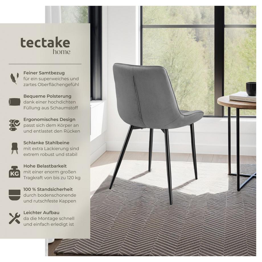 Tectake Set di sedie Monroe  imbottite, effetto velluto  