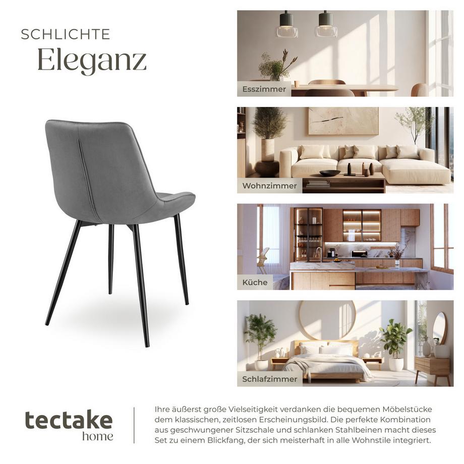 Tectake Set di sedie Monroe  imbottite, effetto velluto  