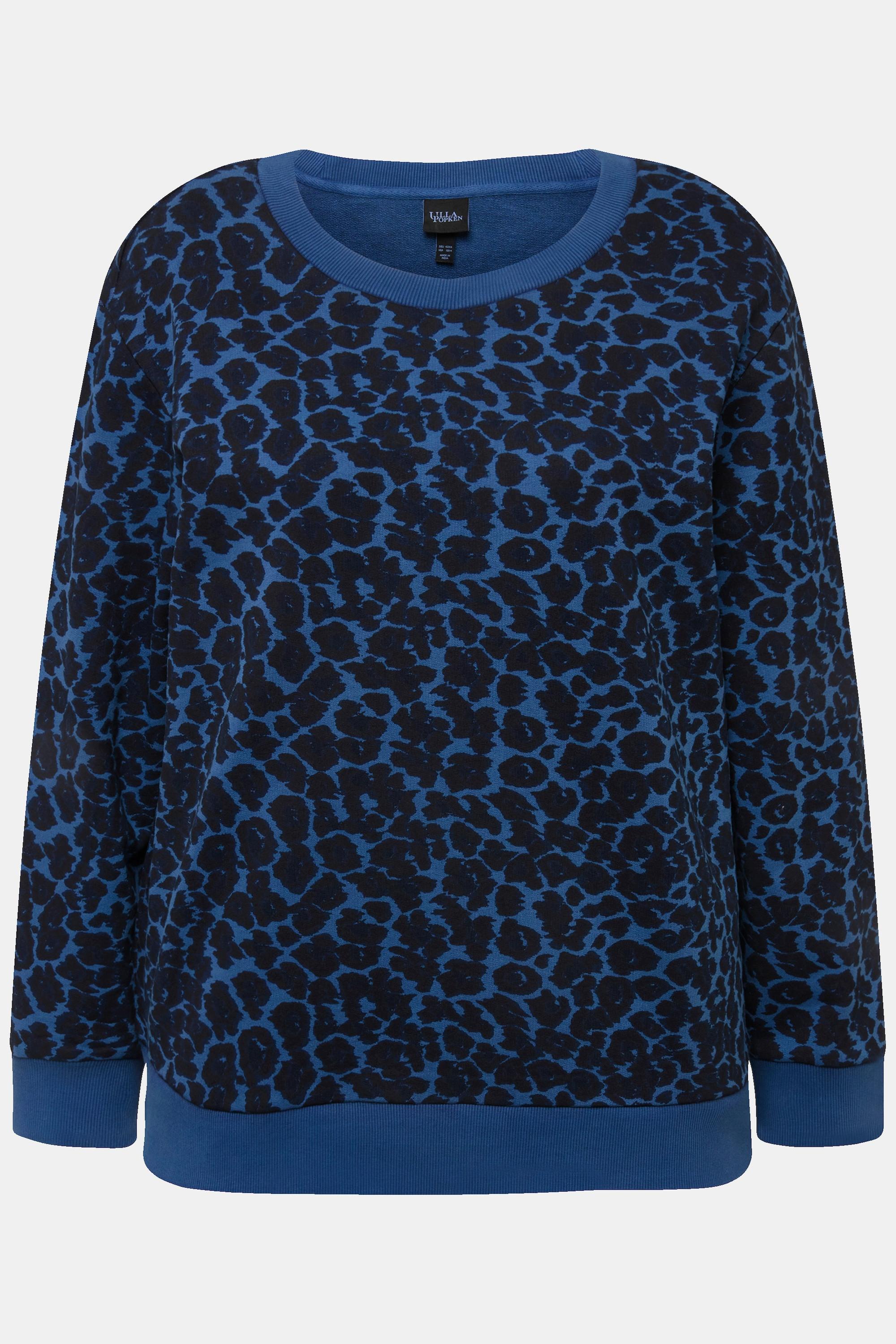 Ulla Popken  Sweat-shirt à manches longues et col rond. Mélange coton-modal avec motif léopard. 