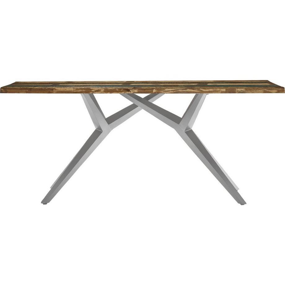 mutoni Massivholztisch 220x100 - Altholz lackiert bunt - Metall antiksilber  