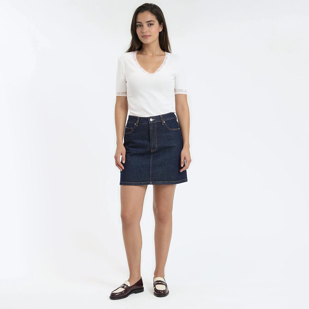 La Redoute Collections T-Shirt Scollo a V Dettagli in Pizzo  