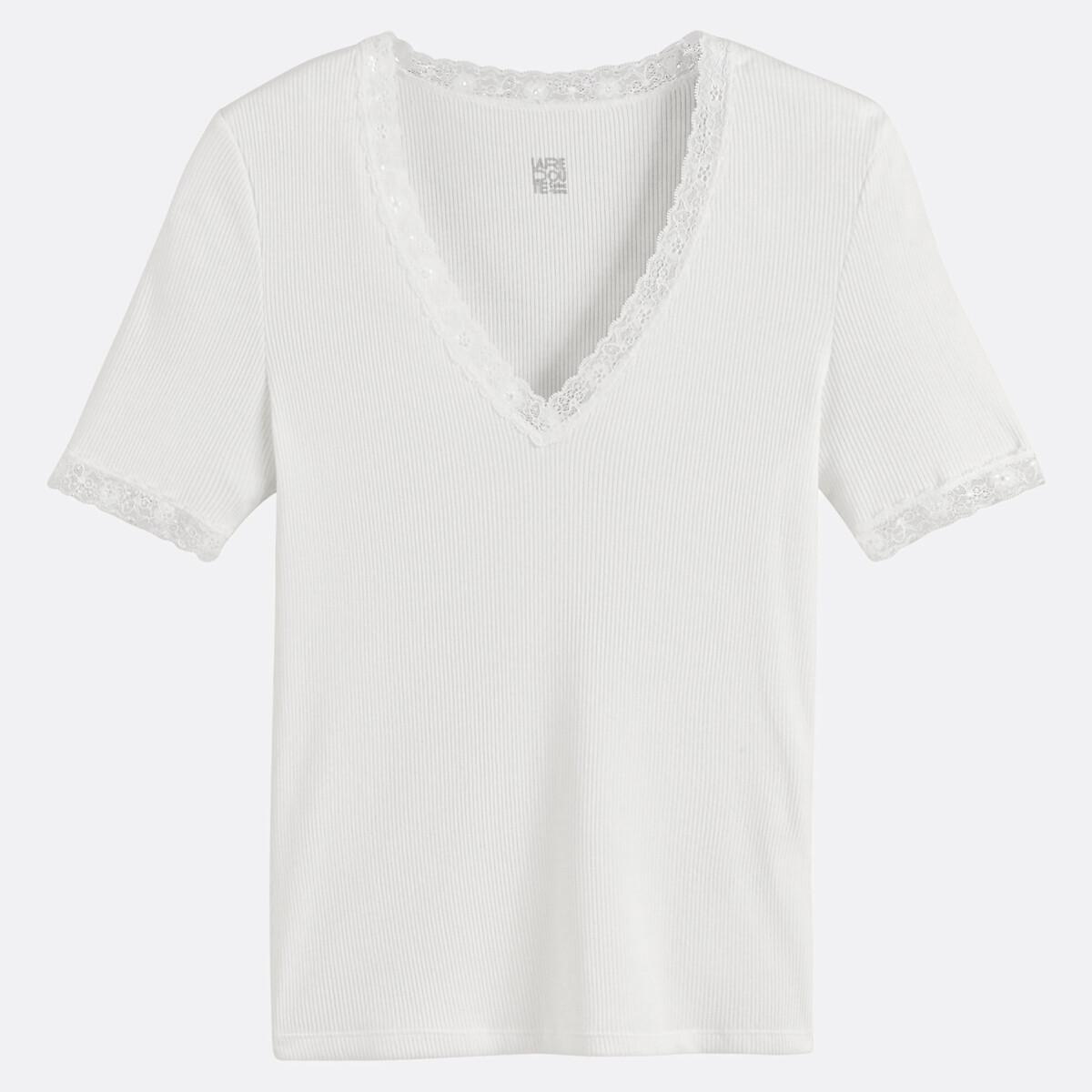 La Redoute Collections T-Shirt Scollo a V Dettagli in Pizzo  