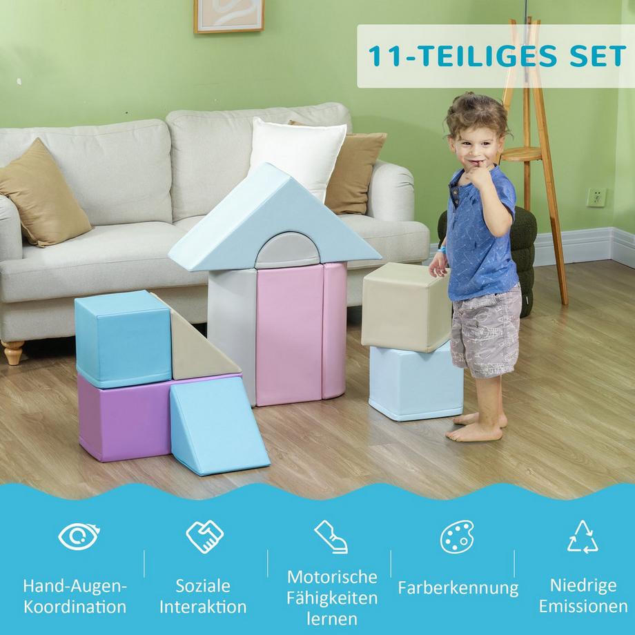 Northio  11 pièces. Blocs de construction souples, blocs de construction en mousse, jeu de blocs de construction pour courir, grimper, blocs de construction géants souples, blocs de construction pour enfants de 1 à 3 ans, cuir artificiel, coloré 