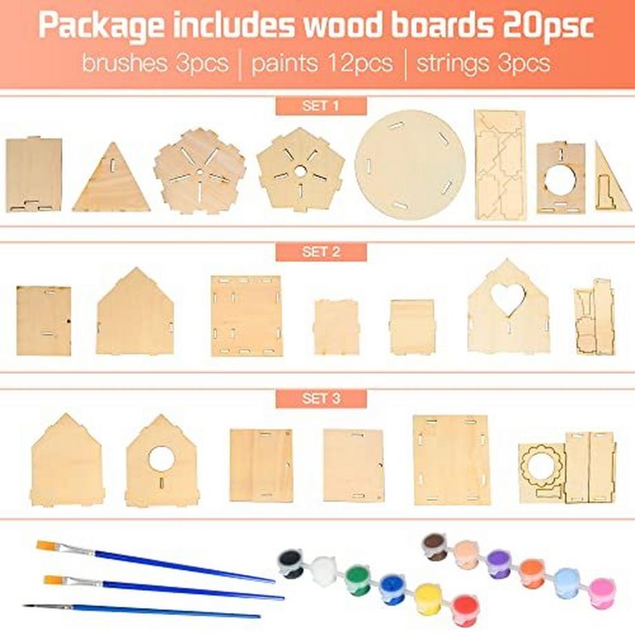 Activity-board  Vogelhaus Bausatz Kinder, Vogelhaus Basteln Kinder mit 3 Vogelhaus selbst bemalen 