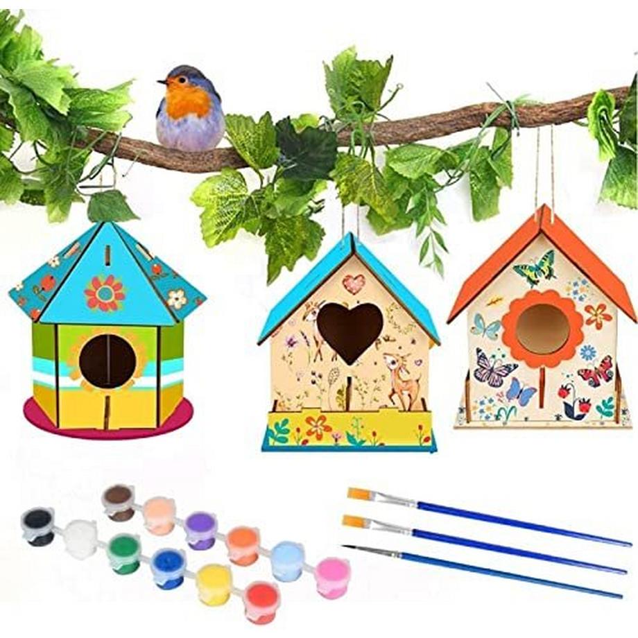 Vogelhaus Bausatz Kinder, Vogelhaus Basteln Kinder mit 3 Vogelhaus selbst bemalen