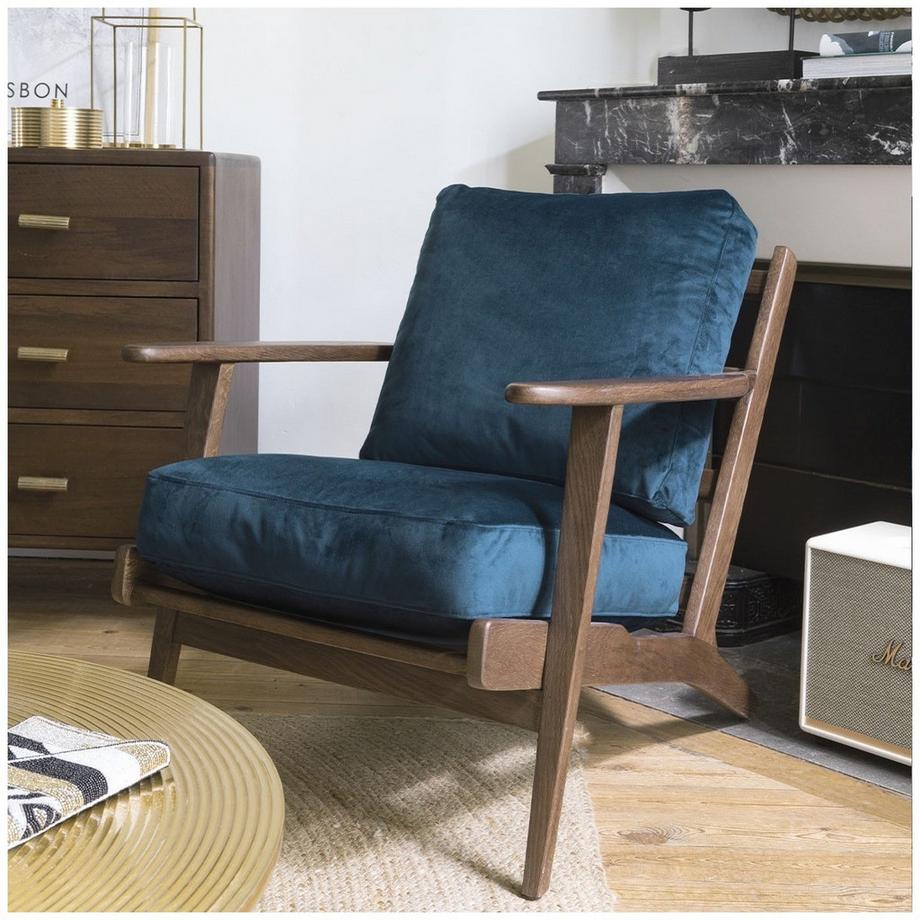 Blanc d'Ivoire Sessel Jules abziehbar Samt dunkelblau  