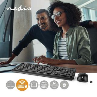 Nedis  Maus und Tastatur | Kabellos | Maus- und Tastaturanschluss: USB | 800 / 1200 / 1600 dpi | Einstellbare DPI | QWERTY | IT Layout 