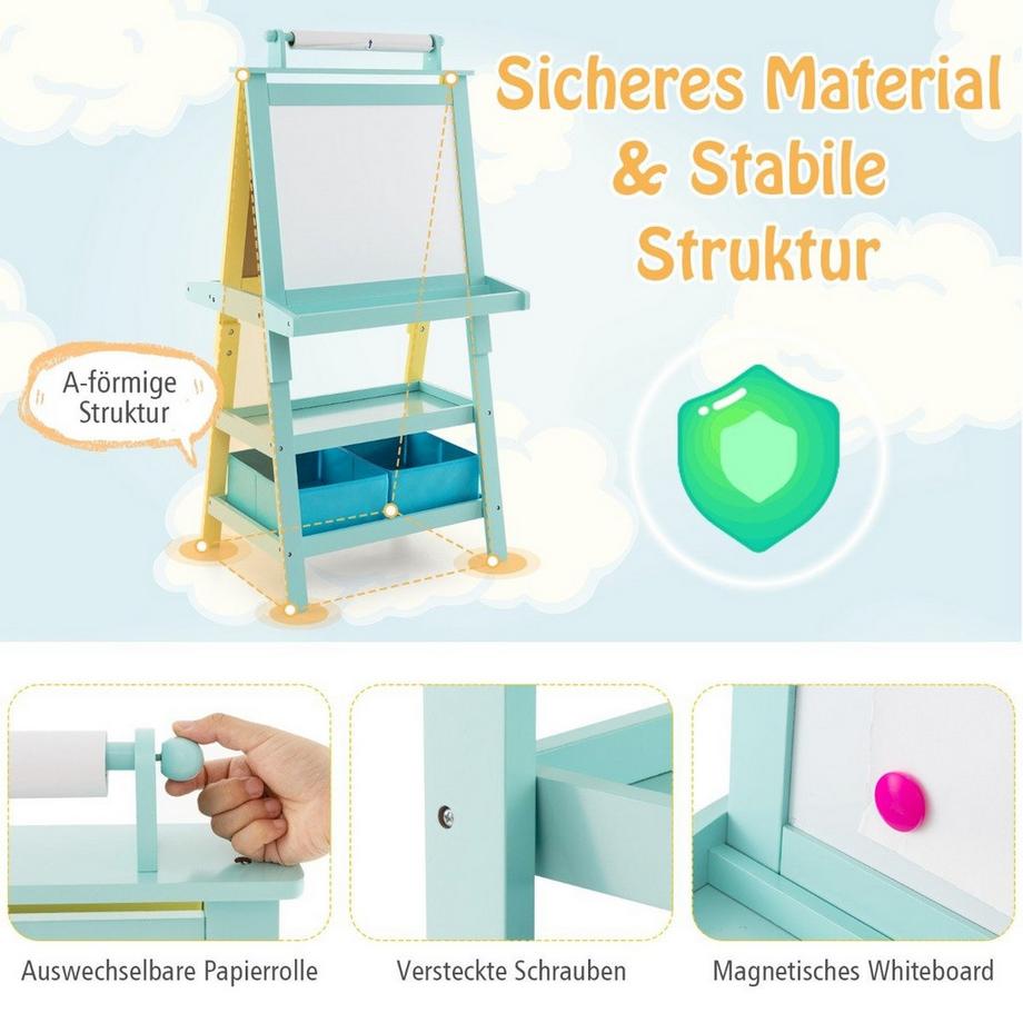 Northio  Chevalet pour enfants 3 en 1, tableau blanc, tableau noir et papier à dessin double face, jaune + bleu 