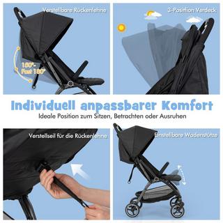 Northix  Einhändig Klappbare Kinderwagen mit Verstellbarer Rückenlehne & Verdeck Reisebuggy Schwarz 