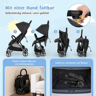 Northix  Einhändig Klappbare Kinderwagen mit Verstellbarer Rückenlehne & Verdeck Reisebuggy Schwarz 