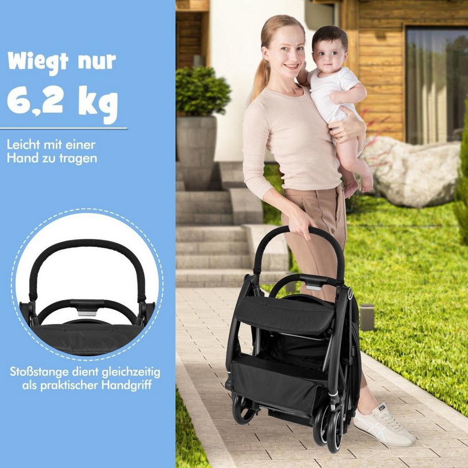 Northix  Einhändig Klappbare Kinderwagen mit Verstellbarer Rückenlehne & Verdeck Reisebuggy Schwarz 