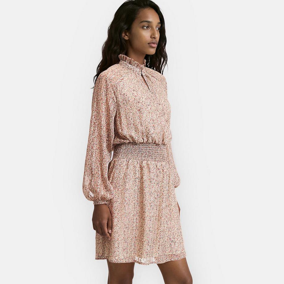 Robe courte imprimé floral manches longues à col victorien