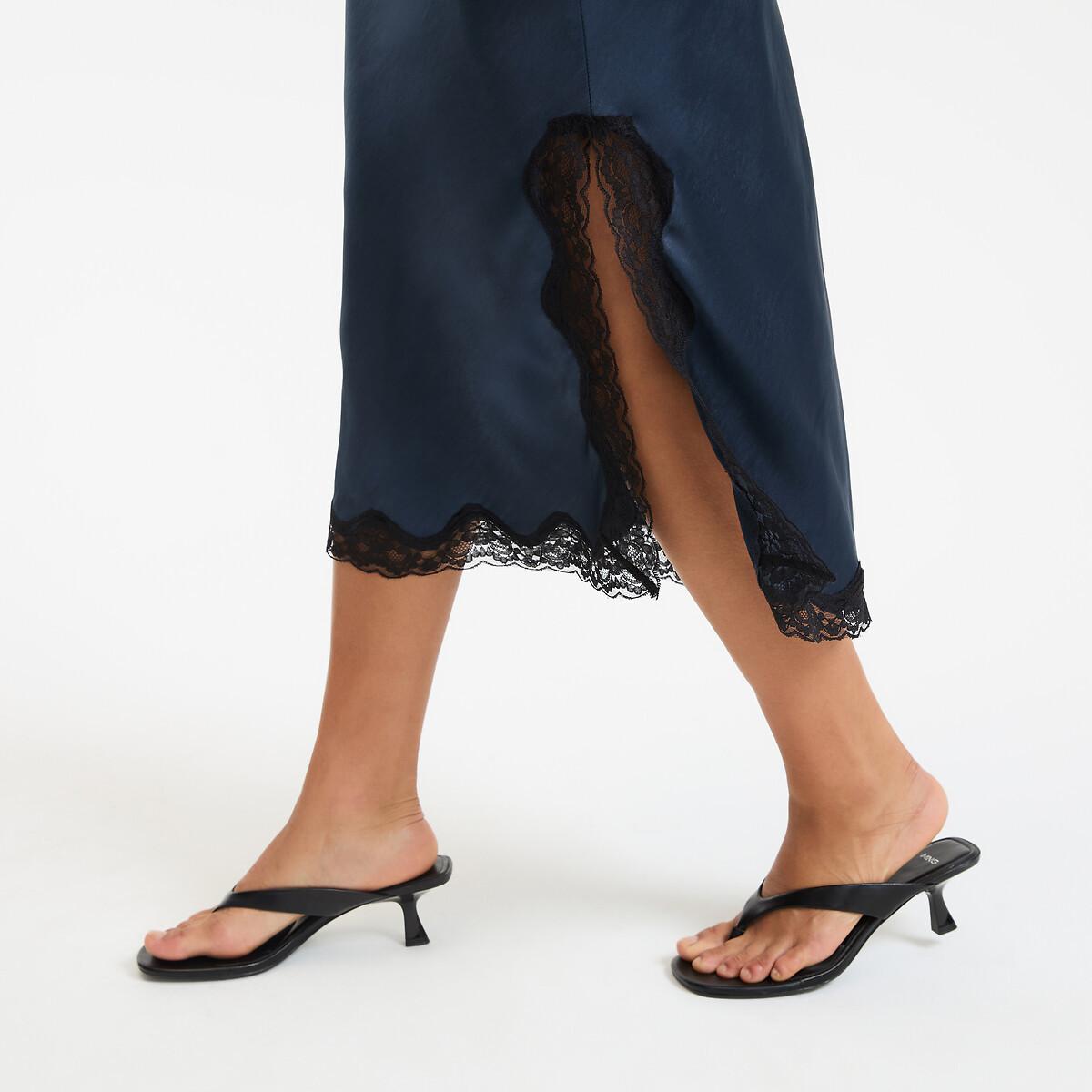 La Redoute Collections Gonna dritta in raso con dettaglio in pizzo  