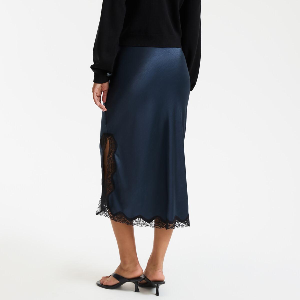 La Redoute Collections Gonna dritta in raso con dettaglio in pizzo  