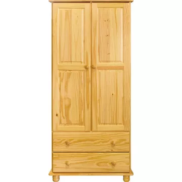 Armoire en pin massif 2 tiroirs naturel 82x52x177