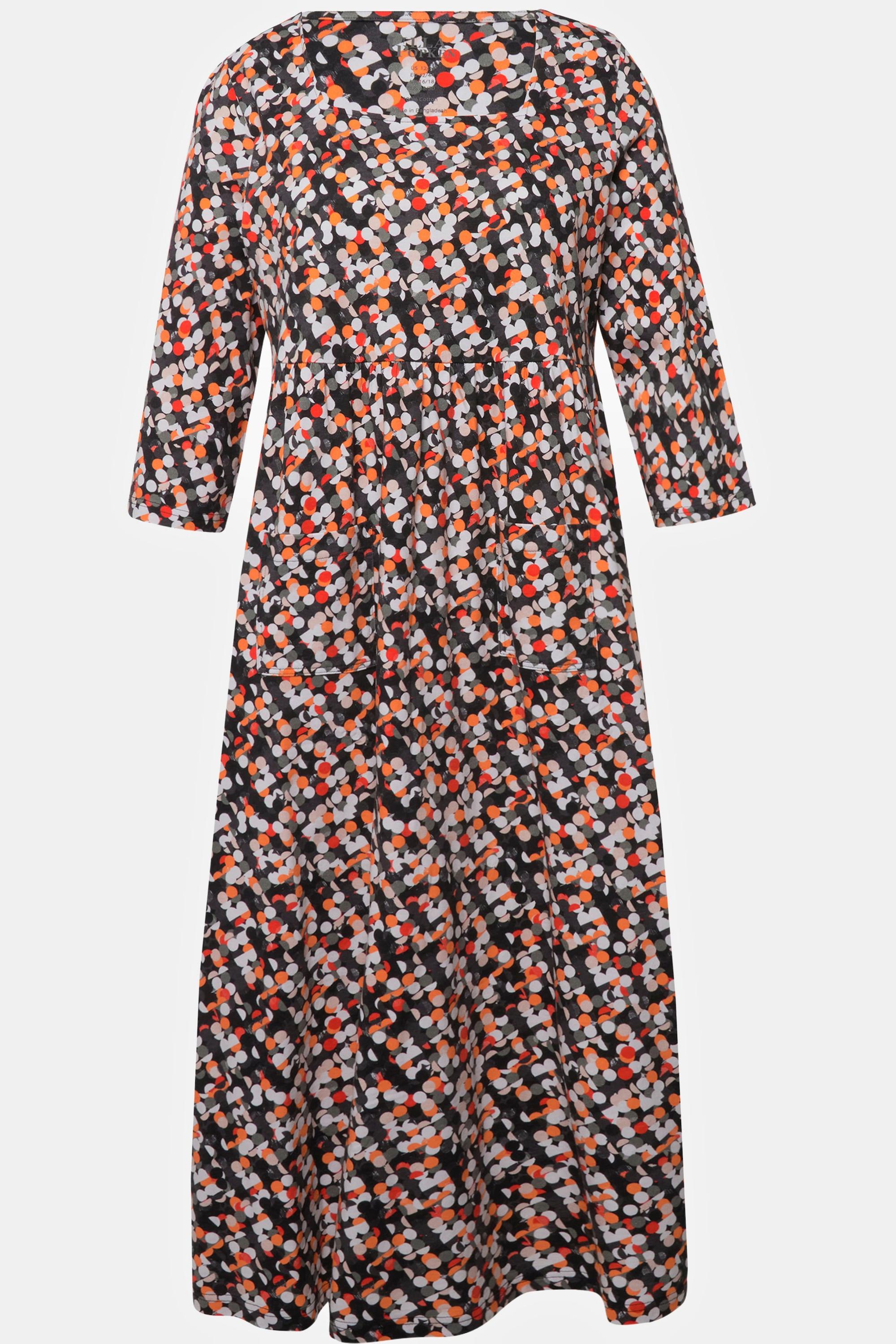 Ulla Popken Abito Jersey Pallini Scollo Rettangolare Maniche 3/4  