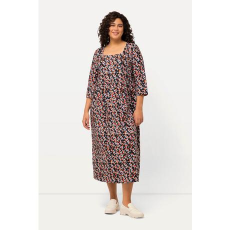 Ulla Popken Jerseykleid Punkte Carree-Ausschnitt 3/4-Arm  