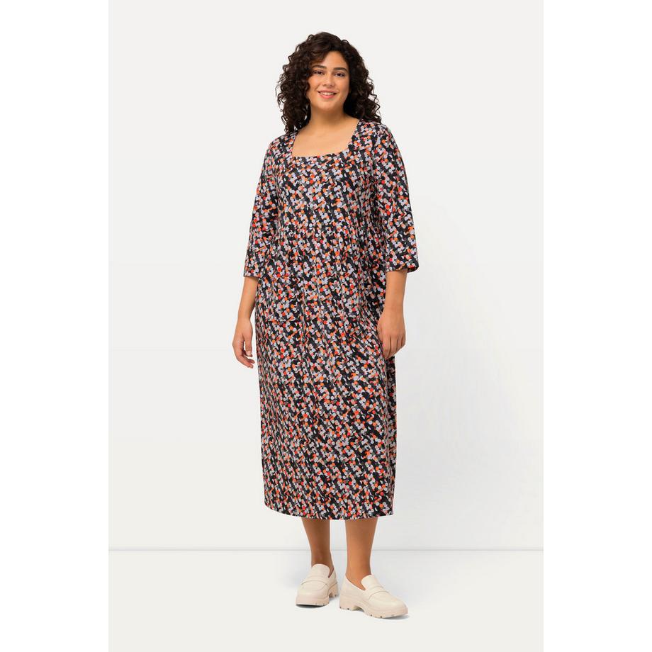 Ulla Popken Jerseykleid Punkte Carree-Ausschnitt 3/4-Arm  