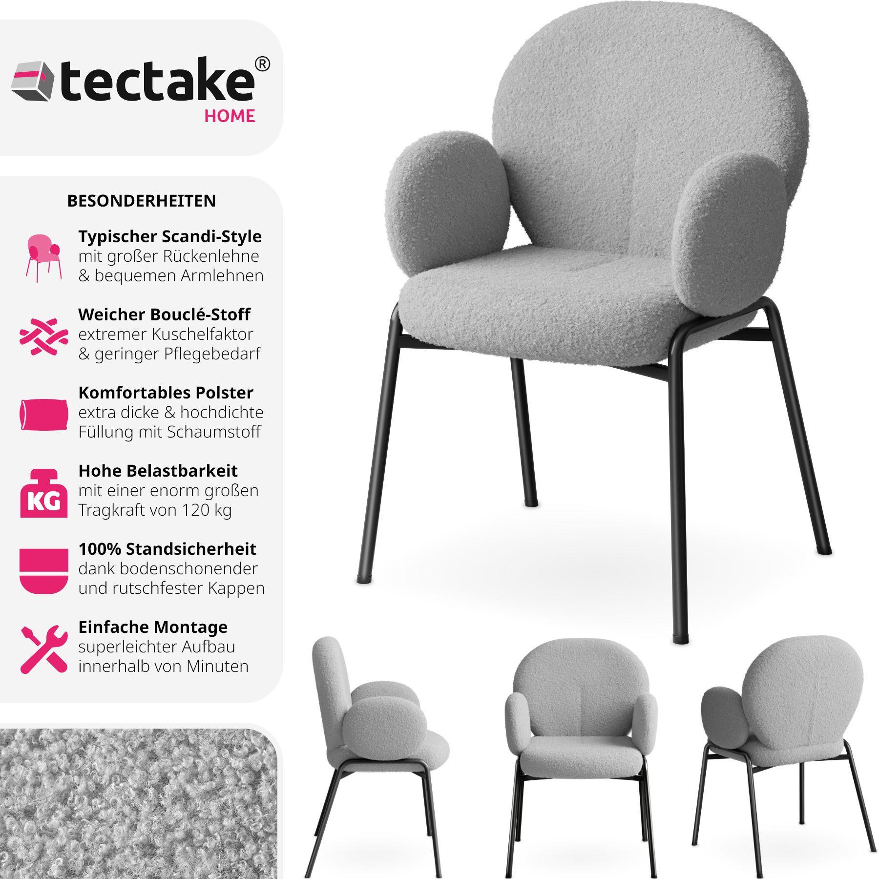 Tectake 8er Set Stuhl Scandi gepolstert, Bouclé-Stoff  