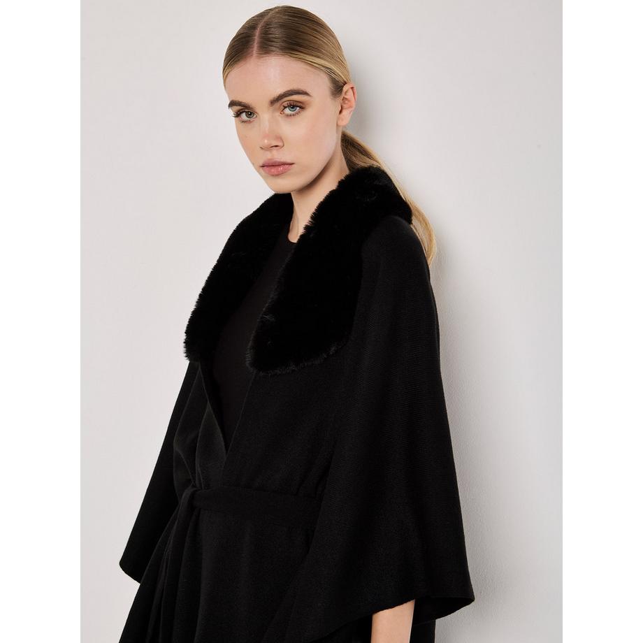 APRICOT Poncho mit geschwungenem Saum und Kunstpelzkragen  