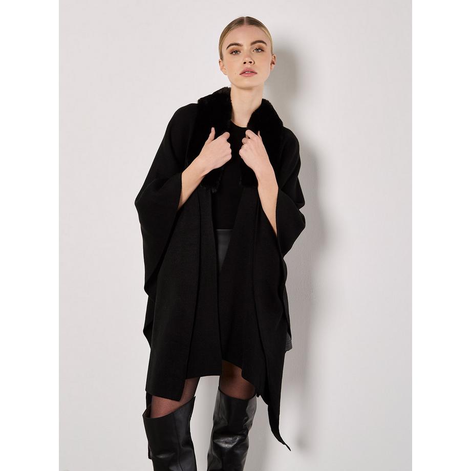 APRICOT Poncho mit geschwungenem Saum und Kunstpelzkragen  