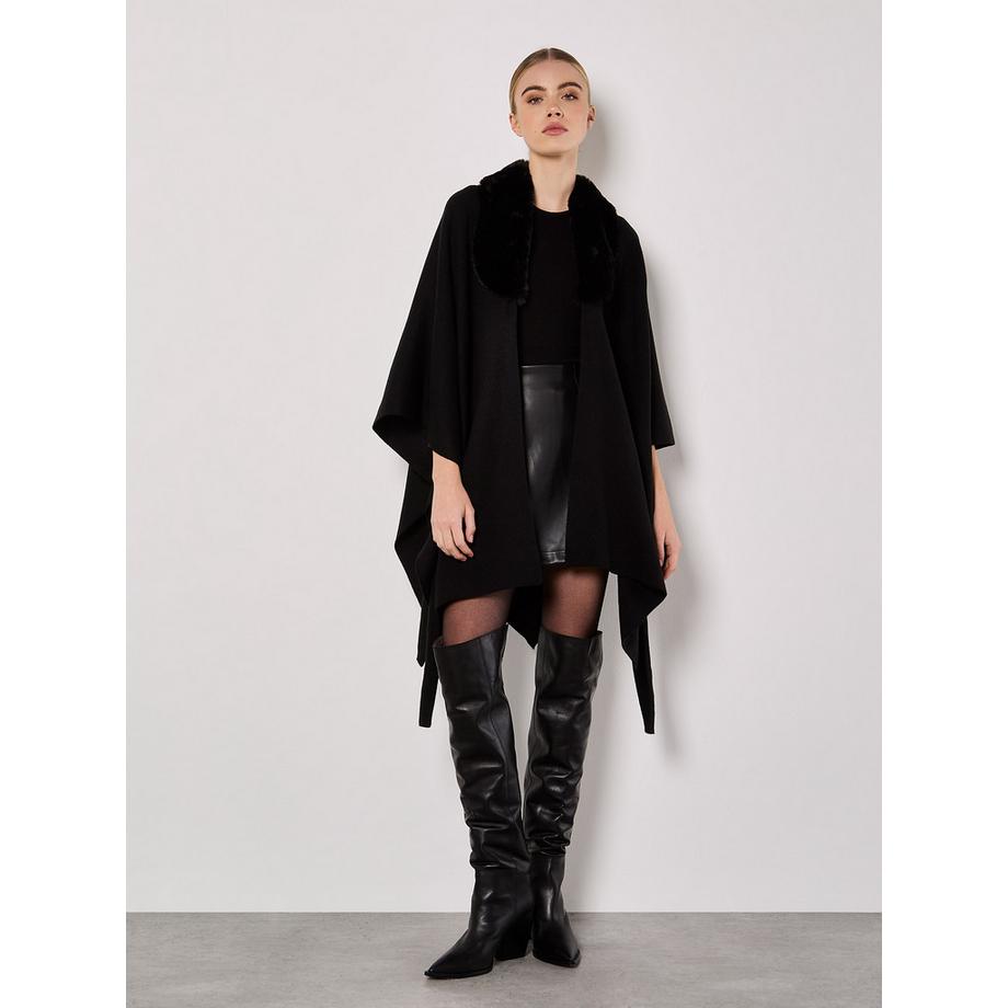 APRICOT Poncho mit geschwungenem Saum und Kunstpelzkragen  