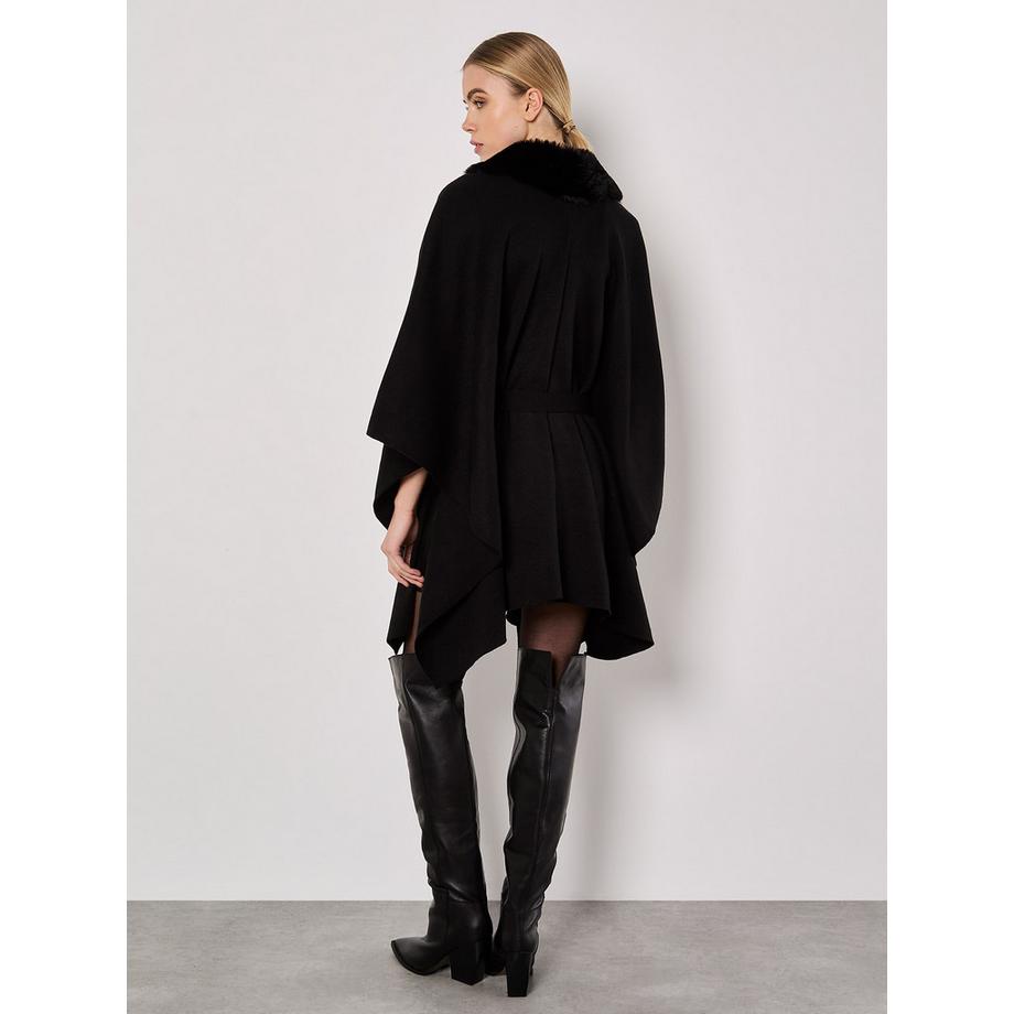 APRICOT Poncho mit geschwungenem Saum und Kunstpelzkragen  