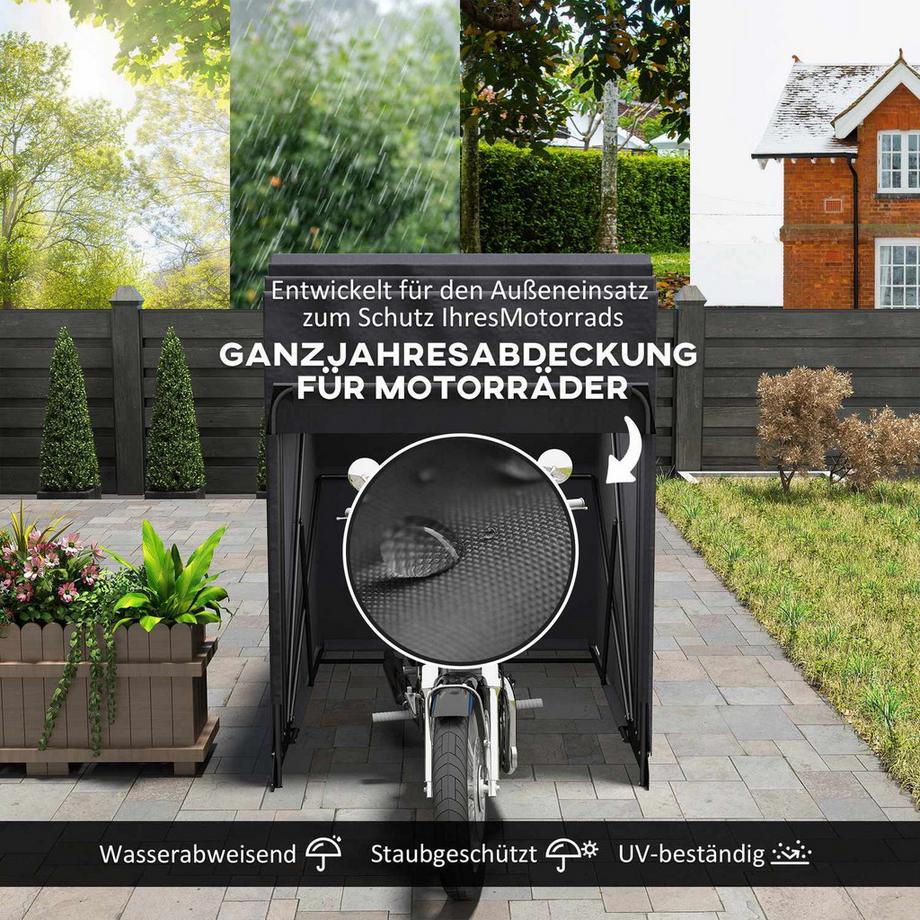 Northio Motorrad Abdeckplane Faltbar Outdoor Motorradabdeckung mit Fenster Wasserdicht Motorradgarage Oxford Stoff Motorradplane Abdeckung für 2 Motorräder Motorroller 345cmx135cmx191cm Schwarz Aosom  