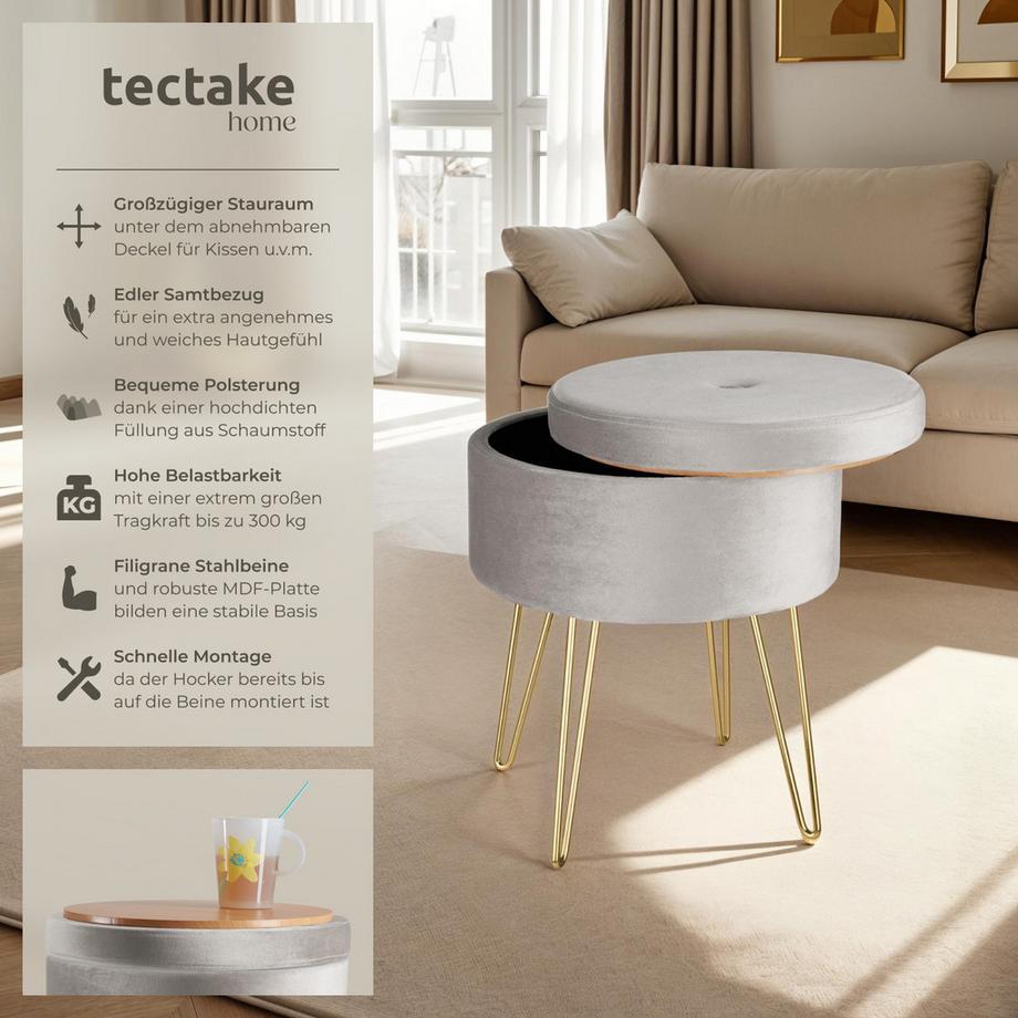 Tectake Sgabello contenitore Ava Rotondo  