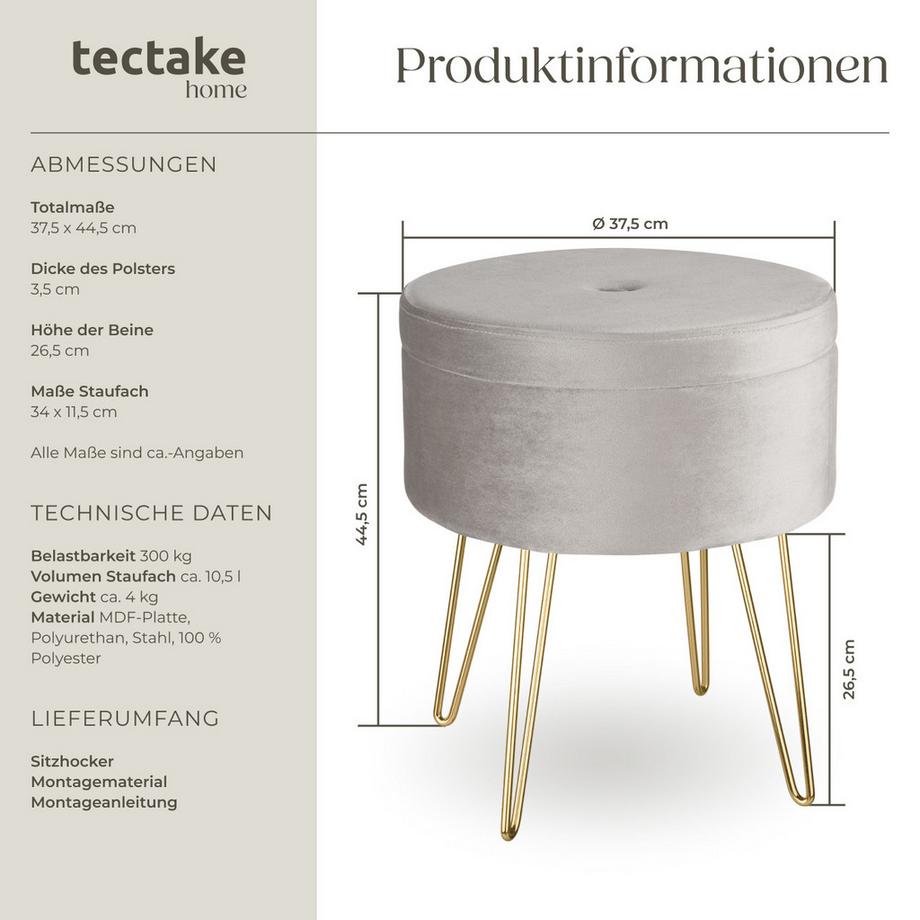 Tectake Sgabello contenitore Ava Rotondo  