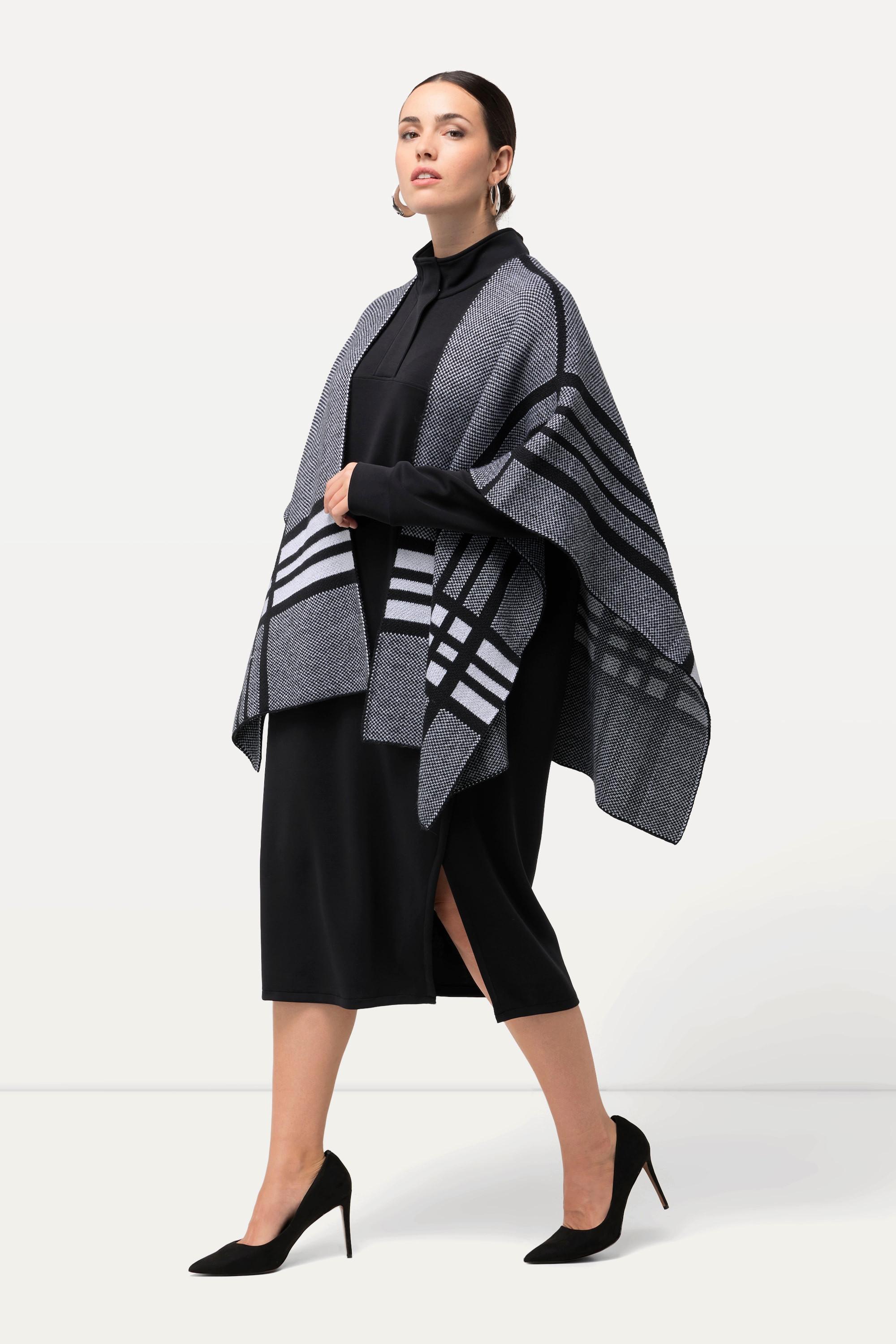 Ulla Popken  Strick-Poncho, XL-Karo, Oversized, Halbarm 