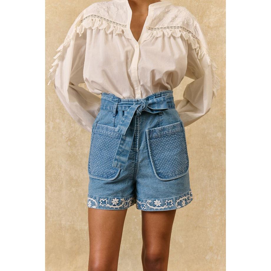 Louise-Misha Virgin Shorts in Denim Ricamato  