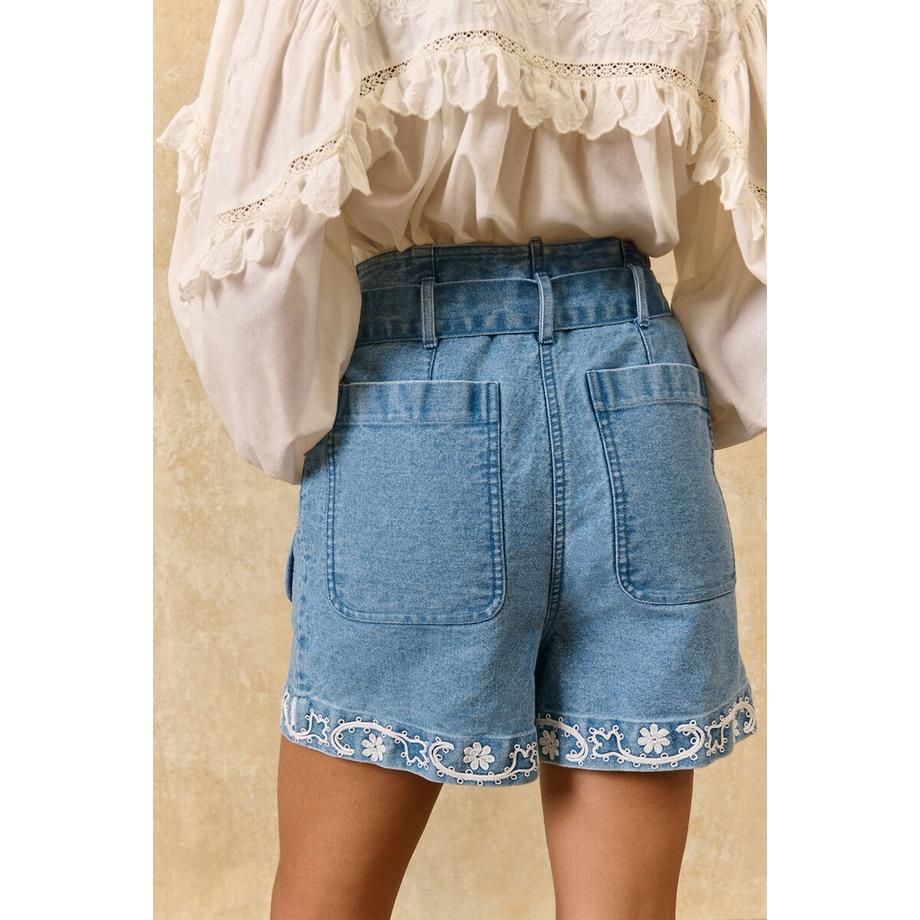 Louise-Misha Virgin Shorts in Denim Ricamato  