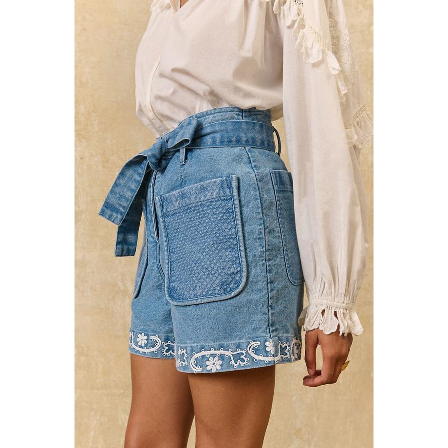 Louise-Misha Virgin Shorts in Denim Ricamato  