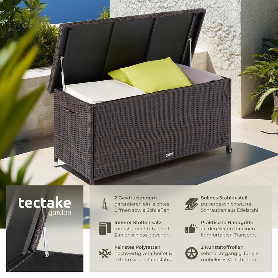 Tectake Auflagenbox Kiruna mit Kunststoffgeflecht  