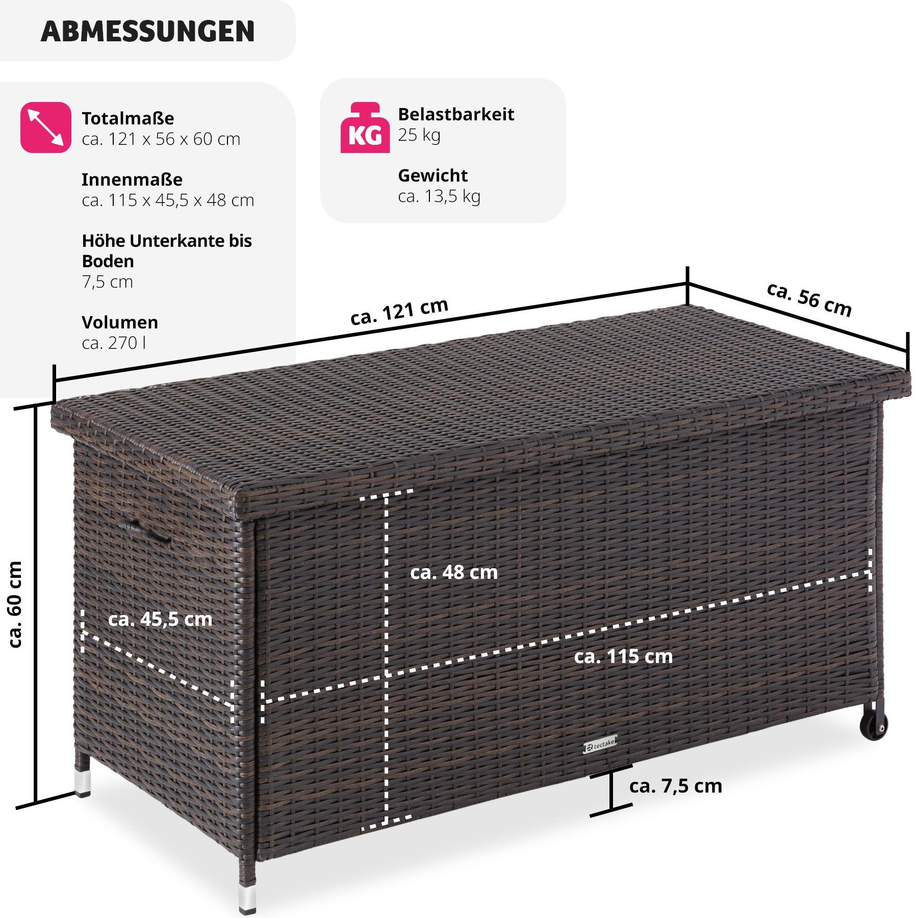 Tectake Box contenitore Kiruna con intreccio in plastica, 120x55x61,5cm, 270 L  