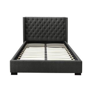 Vente-unique Polsterbett mit gestepptem Kopfteil + Matratze - 160 x 200 cm - Stoff - Grau - MASSIMO II  