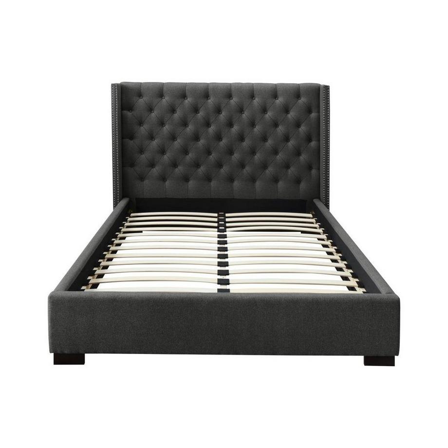 Vente-unique Polsterbett mit gestepptem Kopfteil + Matratze - 160 x 200 cm - Stoff - Grau - MASSIMO II  