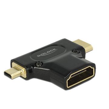DeLOCK HDMI-A/HDMI Mini-C+ Micro-D, F/M+M Mini-HDMI + Micro-HDMI Schwarz