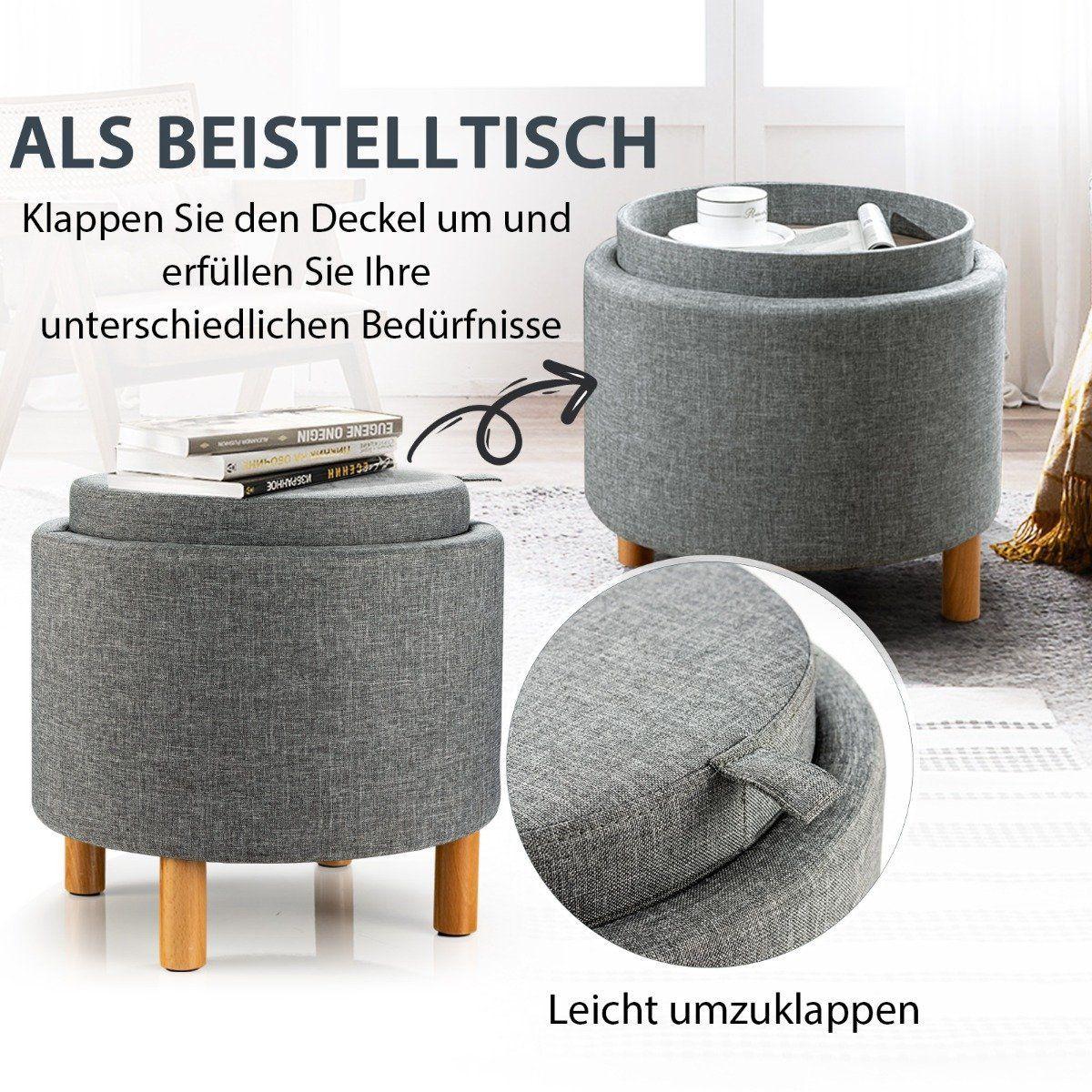 B2X Runder Sitzhocker mit Stauraum & Abnehmbarem Deckel bis 150 kg belastbar Fußhocker Grau  