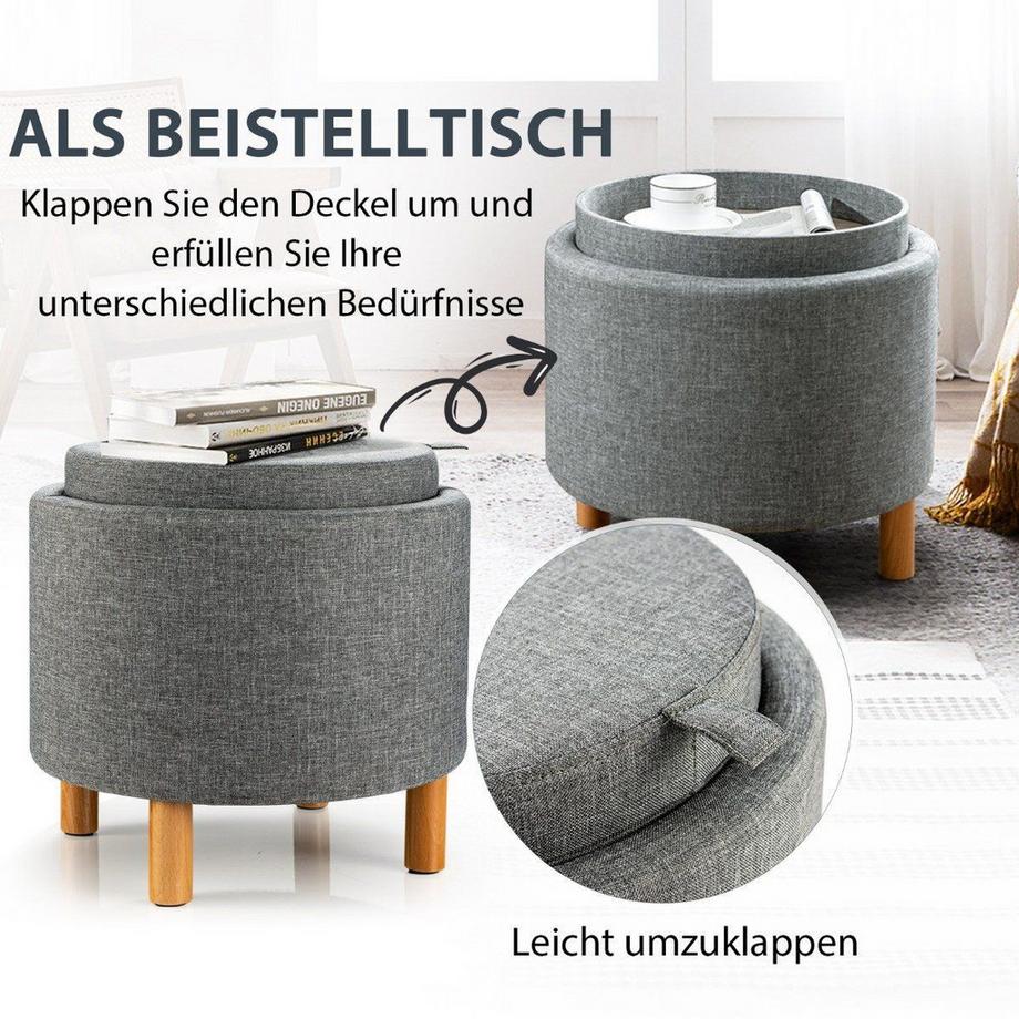 B2X Runder Sitzhocker mit Stauraum & Abnehmbarem Deckel bis 150 kg belastbar Fußhocker Grau  