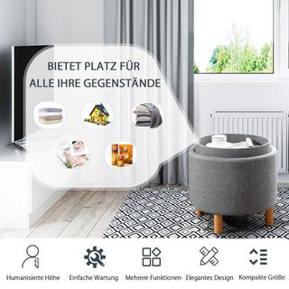 B2X Runder Sitzhocker mit Stauraum & Abnehmbarem Deckel bis 150 kg belastbar Fußhocker Grau  