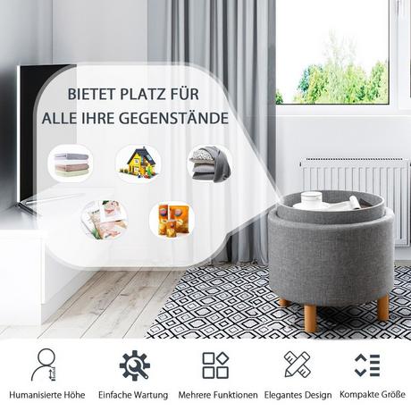 B2X Runder Sitzhocker mit Stauraum & Abnehmbarem Deckel bis 150 kg belastbar Fußhocker Grau  