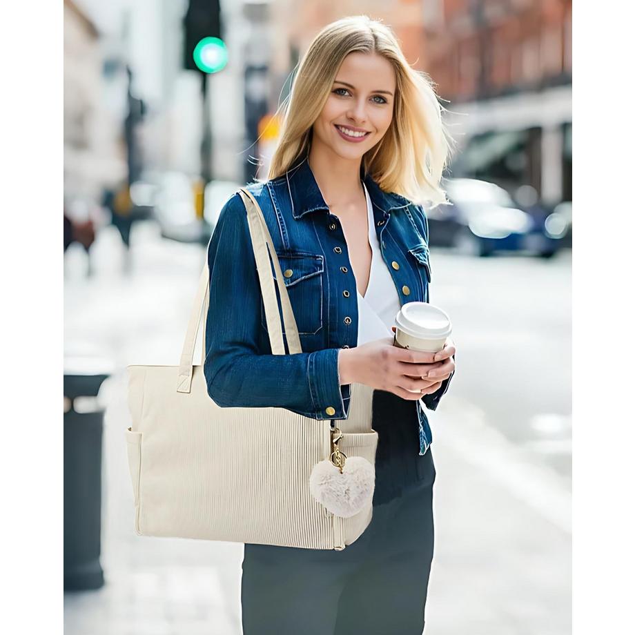 Only-bags.store Borsa a Spalla in Velluto a Coste con Tracolla Rimovibile  