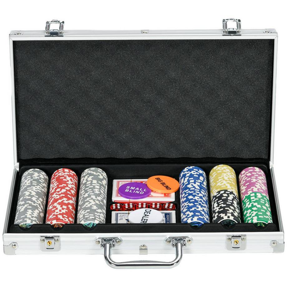 Northio  – Coffret De Poker, 300 Jetons, 11.5G, Ensemble Complet De Poker, Serrure, 2 Jeux, 5 Dés, Boutons Aveugles, Argent 