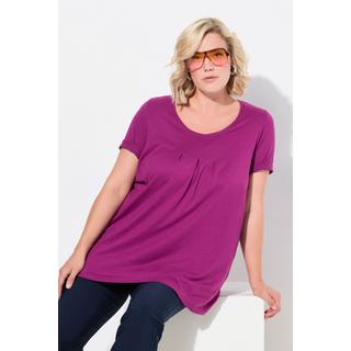 Ulla Popken  T-shirt en modal. Plis fantaisie, col rond et manches courtes. Coupe évasée. 