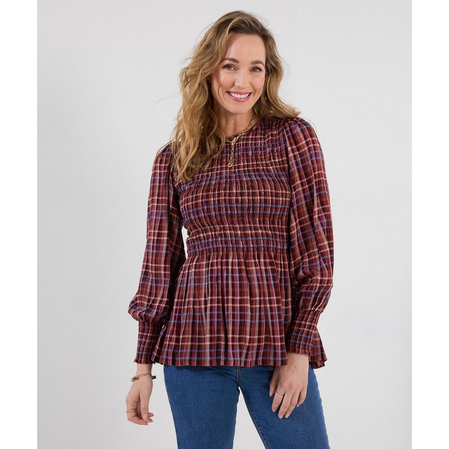 Joe Browns Blouse à Carreaux Matilda Smockée et Manches Ballon  