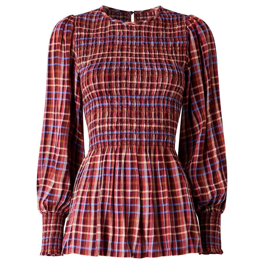 Joe Browns Blouse à Carreaux Matilda Smockée et Manches Ballon  