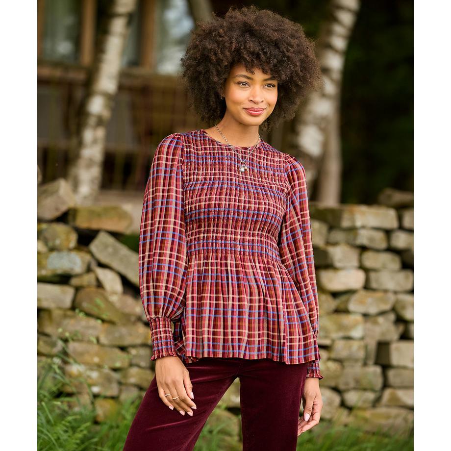 Joe Browns Blouse à Carreaux Matilda Smockée et Manches Ballon  