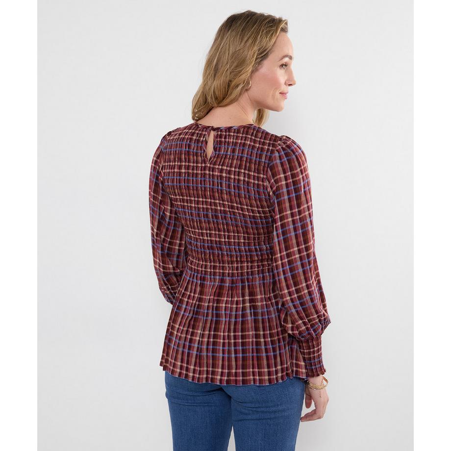 Joe Browns Blouse à Carreaux Matilda Smockée et Manches Ballon  